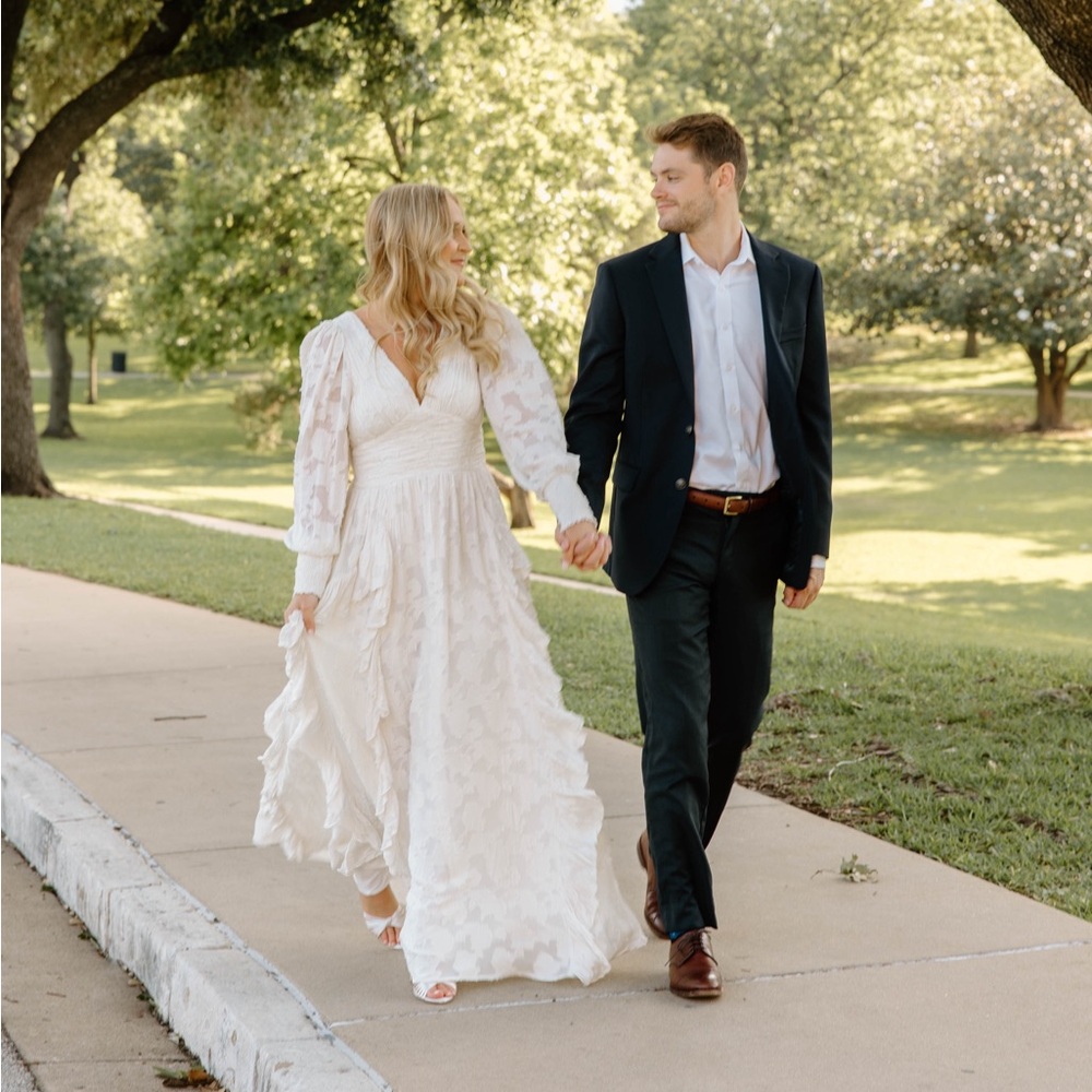 BHLDN Donna Long-Sleeve V-Neck Ruffled
Maxi Dress: Size Small - Only worn once!